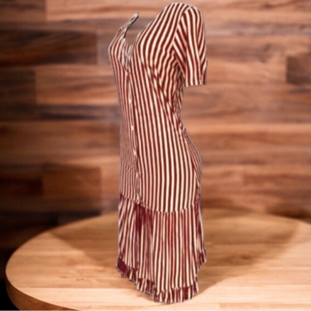 ZARA RED AND TAN STRIPED COLUMN DRESS SIZE SMALL